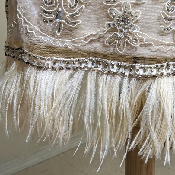 SUE WONG Beaded 1920s Flapper Dress w/ Ostrich Feather Trim NWT - Picture 7 of 8